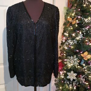 VNTG Silky Nites NY Pure Silk Beaded Jacket